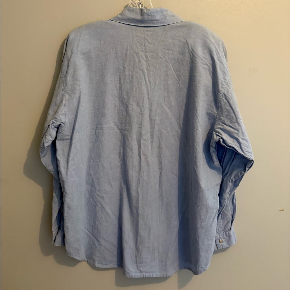 Vintage Capacity Floral Embroidery Long Sleeve Button Down Cotton Blouse Large - Picture 9 of 12